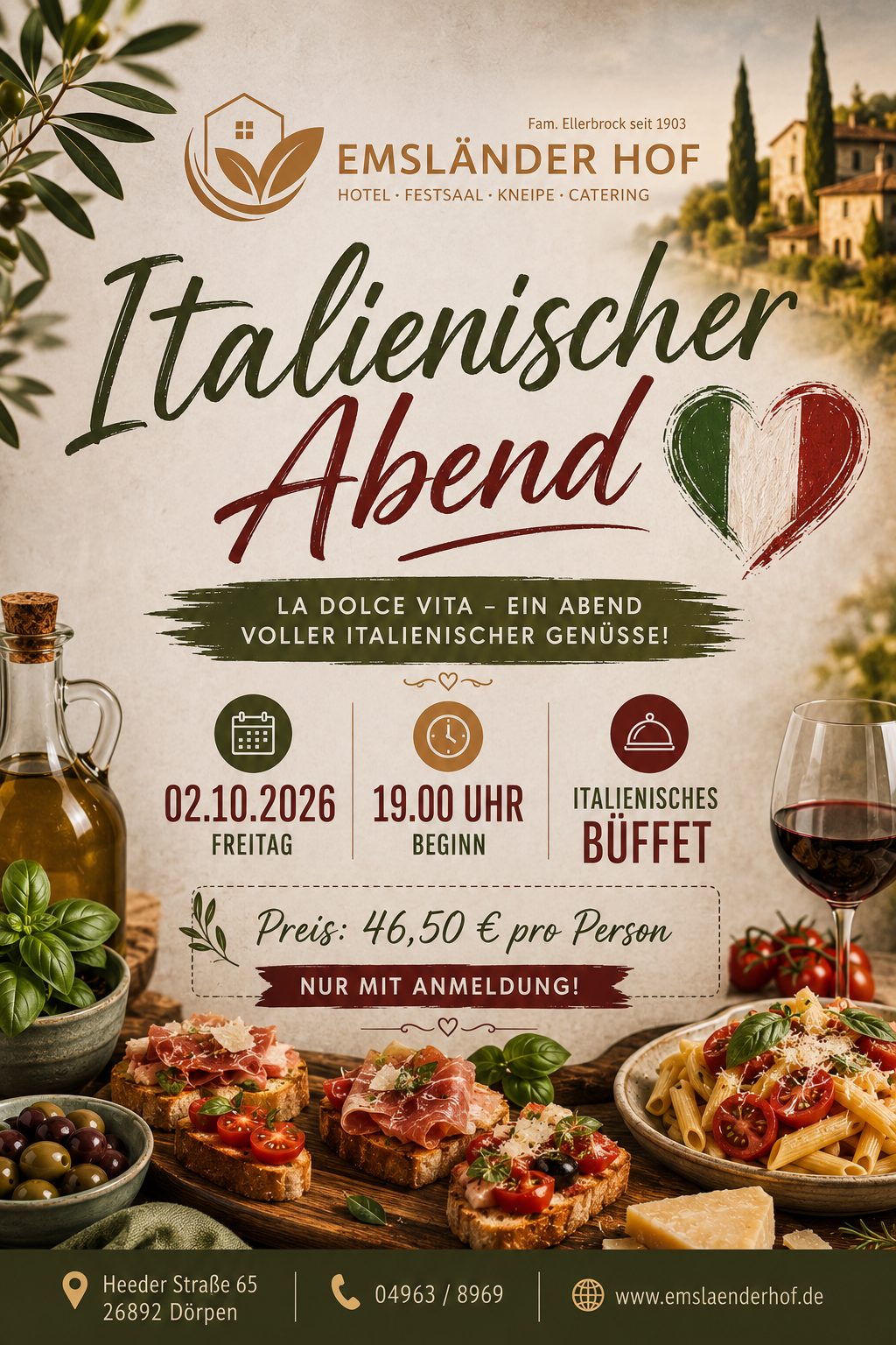 Plakat für den italienischen Abend